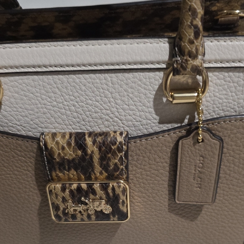 Coach Cream and Brown Satchel‎ with Animal Print Accents - Picture 5 of 9
